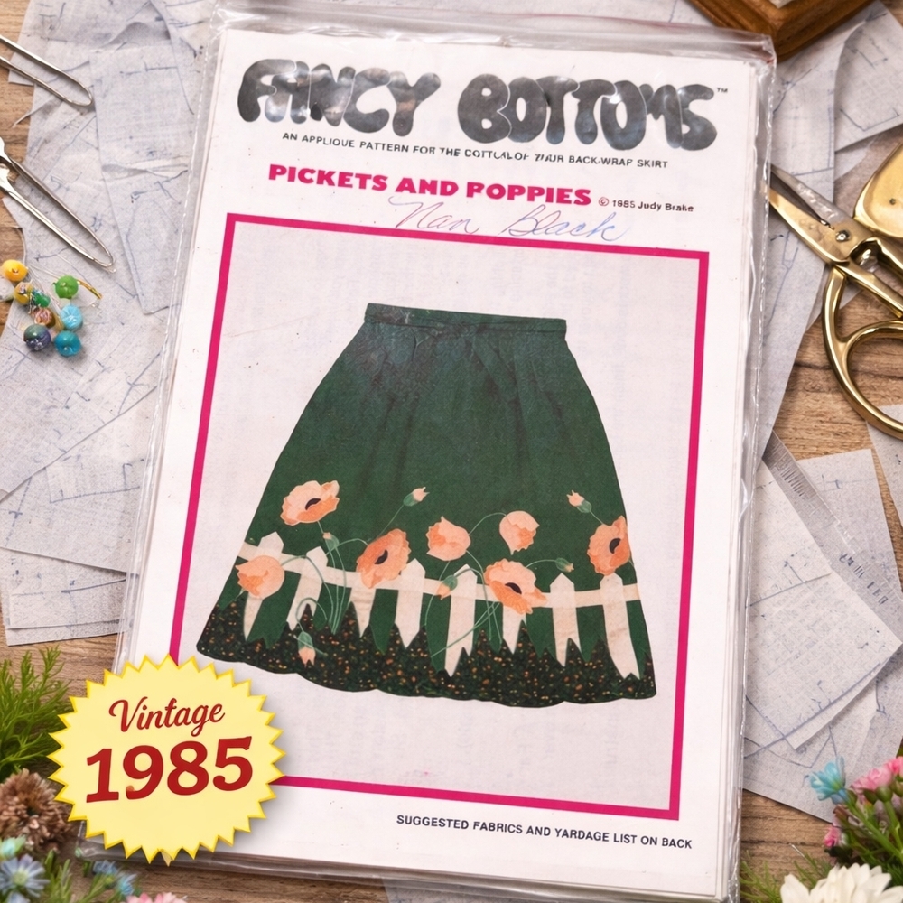 Vintage 1985 Fancy Bottoms “Pickets and Poppies” Applique Pattern by Judy Brake.